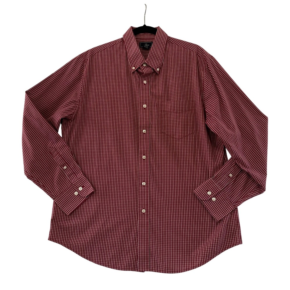 Dockers Mens Large Red Checkered Stain‎ Defender Long Sleeve Button Down Shirt